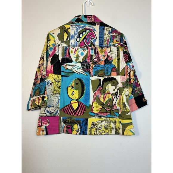 Kaktus Jacket Women's Sz M Art To Wear Colorful Cotton 3/4 Sleeve Art Teacher - Picture 4 of 7